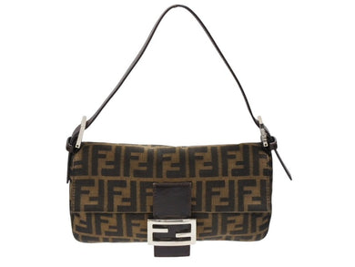 極美品 FENDI フェンディ マンマバケット ワンショルダーバッグ 26424 ズッカ柄 キャンバス レザー ブラウン シルバー金具 中古 4b007444