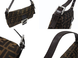 極美品 FENDI フェンディ マンマバケット ワンショルダーバッグ 26424 ズッカ柄 キャンバス レザー ブラウン シルバー金具 中古 4b007444