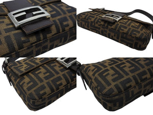 極美品 FENDI フェンディ マンマバケット ワンショルダーバッグ 26424 ズッカ柄 キャンバス レザー ブラウン シルバー金具 中古 4b007444