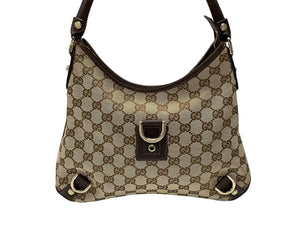極美品 GUCCI グッチ アビー ワンショルダーバッグ 130738 ベージュ ブラウン GGキャンバス レザー ゴールド金具 中古 4b007447