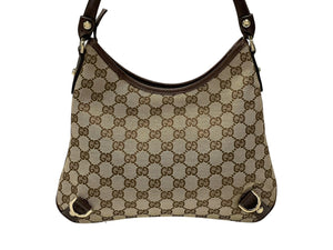 極美品 GUCCI グッチ アビー ワンショルダーバッグ 130738 ベージュ ブラウン GGキャンバス レザー ゴールド金具 中古 4b007447