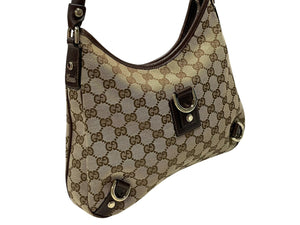 極美品 GUCCI グッチ アビー ワンショルダーバッグ 130738 ベージュ ブラウン GGキャンバス レザー ゴールド金具 中古 4b007447