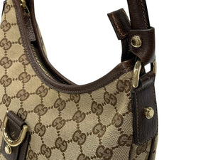 極美品 GUCCI グッチ アビー ワンショルダーバッグ 130738 ベージュ ブラウン GGキャンバス レザー ゴールド金具 中古 4b007447