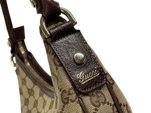 極美品 GUCCI グッチ アビー ワンショルダーバッグ 130738 ベージュ ブラウン GGキャンバス レザー ゴールド金具 中古 4b007447