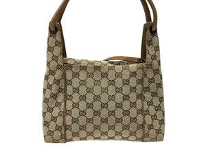 極美品 GUCCI グッチ GGキャンバス ワンショルダーバッグ 101333 ブラウン ベージュ PVC ブラック金具 中古 4b007448