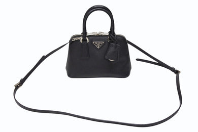 極美品 PRADA プラダ 2WAY ミニハンドバッグ ショルダーバッグ トライアングルロゴ ブラック シルバー金具 中古 4b007452