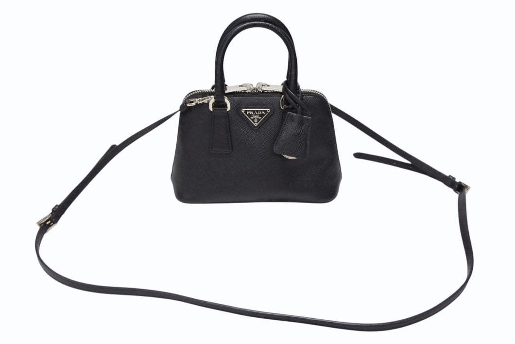極美品 PRADA プラダ 2WAY ミニハンドバッグ ショルダーバッグ トライアングルロゴ ブラック シルバー金具 中古 4b007452