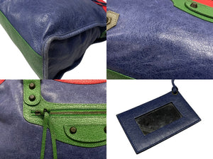BALENCIAGA バレンシアガ ザ シティ ジャイアント 2WAYバッグ ハンドバッグ ショルダーバッグ 115743 レッド ブルー グリーン 美品 中古 4b007453 