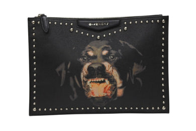 極美品 Givenchy ジバンシー ロットワイラー スタッド クラッチバッグ ブラック レザー シルバー金具 中古 4b007465