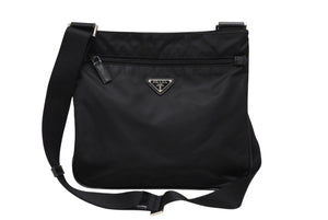 極美品 PRADA プラダ テスート サフィアーノ ショルダーバッグ 2VH563 ショルダーバッグ ナイロン ロゴプレート ネロ ブラック 中古 4b007467