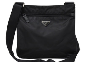 極美品 PRADA プラダ テスート サフィアーノ ショルダーバッグ 2VH563 ショルダーバッグ ナイロン ロゴプレート ネロ ブラック 中古 4b007467