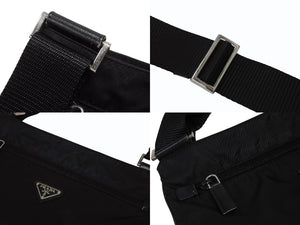 極美品 PRADA プラダ テスート サフィアーノ ショルダーバッグ 2VH563 ショルダーバッグ ナイロン ロゴプレート ネロ ブラック 中古 4b007467