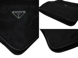 極美品 PRADA プラダ テスート サフィアーノ ショルダーバッグ 2VH563 ショルダーバッグ ナイロン ロゴプレート ネロ ブラック 中古 4b007467