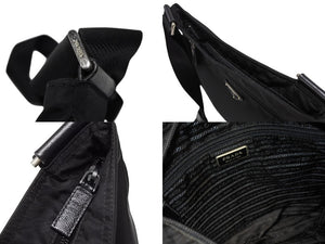 極美品 PRADA プラダ テスート サフィアーノ ショルダーバッグ 2VH563 ショルダーバッグ ナイロン ロゴプレート ネロ ブラック 中古 4b007467