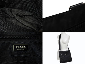 極美品 PRADA プラダ テスート サフィアーノ ショルダーバッグ 2VH563 ショルダーバッグ ナイロン ロゴプレート ネロ ブラック 中古 4b007467
