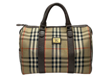 Load image into Gallery viewer, BURBERRY バーバリー ノバチェック ミニボストンバッグ ベージュ ブラウン キャンバス レザー ゴールド金具 美品 中古 4b007468