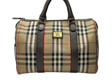 Load image into Gallery viewer, BURBERRY バーバリー ノバチェック ミニボストンバッグ ベージュ ブラウン キャンバス レザー ゴールド金具 美品 中古 4b007468