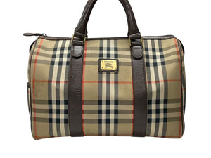 BURBERRY バーバリー ノバチェック ミニボストンバッグ ベージュ ブラウン キャンバス レザー ゴールド金具 美品 中古 4b007468