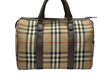 Load image into Gallery viewer, BURBERRY バーバリー ノバチェック ミニボストンバッグ ベージュ ブラウン キャンバス レザー ゴールド金具 美品 中古 4b007468