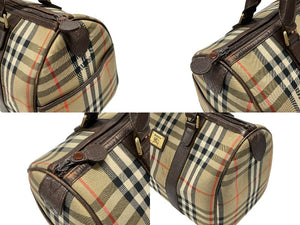 BURBERRY バーバリー ノバチェック ミニボストンバッグ ベージュ ブラウン キャンバス レザー ゴールド金具 美品 中古 4b007468
