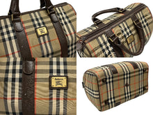 Load image into Gallery viewer, BURBERRY バーバリー ノバチェック ミニボストンバッグ ベージュ ブラウン キャンバス レザー ゴールド金具 美品 中古 4b007468