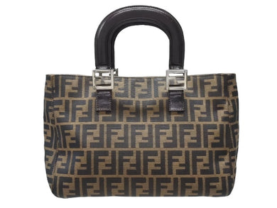 FENDI フェンディ ハンドバッグ トートバッグ ズッカ柄 キャンバス ブラウン シルバー金具 美品 中古 4b007470