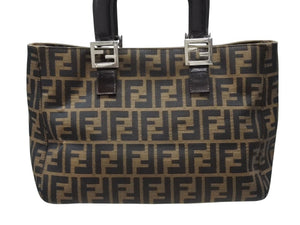 FENDI フェンディ ハンドバッグ トートバッグ ズッカ柄 キャンバス ブラウン シルバー金具 美品 中古 4b007470