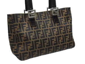 FENDI フェンディ ハンドバッグ トートバッグ ズッカ柄 キャンバス ブラウン シルバー金具 美品 中古 4b007470