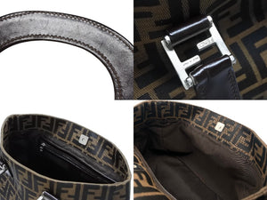 FENDI フェンディ ハンドバッグ トートバッグ ズッカ柄 キャンバス ブラウン シルバー金具 美品 中古 4b007470