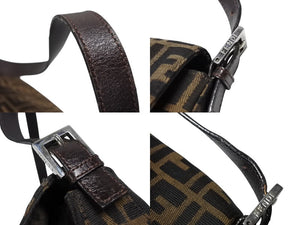 FENDI フェンディ マンマバケット ショルダーバッグ ズッカ柄 コットンキャンバス レザー ブラウン シルバー金具 美品 中古 4b007471