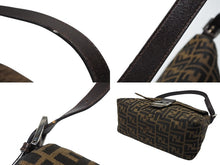 Load image into Gallery viewer, FENDI フェンディ マンマバケット ショルダーバッグ ズッカ柄 コットンキャンバス レザー ブラウン シルバー金具 美品 中古 4b007471