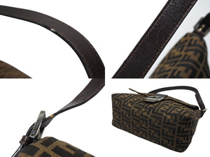 FENDI フェンディ マンマバケット ショルダーバッグ ズッカ柄 コットンキャンバス レザー ブラウン シルバー金具 美品 中古 4b007471