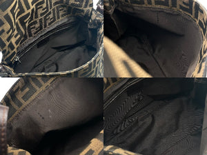 FENDI フェンディ マンマバケット ショルダーバッグ ズッカ柄 コットンキャンバス レザー ブラウン シルバー金具 美品 中古 4b007471