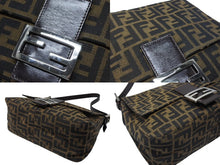 Load image into Gallery viewer, FENDI フェンディ マンマバケット ショルダーバッグ ズッカ柄 コットンキャンバス レザー ブラウン シルバー金具 美品 中古 4b007472
