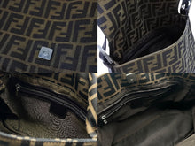 Load image into Gallery viewer, FENDI フェンディ マンマバケット ショルダーバッグ ズッカ柄 コットンキャンバス レザー ブラウン シルバー金具 美品 中古 4b007472
