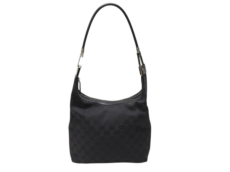 GUCCI グッチ ワンショルダーバッグ 01234 レザー GGキャンバス ブラック シルバー金具 美品 中古 4b007473