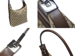 GUCCI グッチ GGキャンバス ワンショルダーバッグ 0013814 ベージュ ブラウン キャンバス レザー シルバー 金具 美品 中古 4b007474