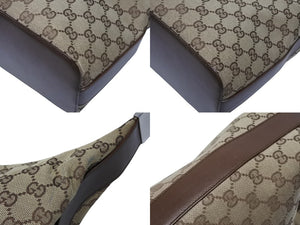 GUCCI グッチ GGキャンバス ワンショルダーバッグ 0013814 ベージュ ブラウン キャンバス レザー シルバー 金具 美品 中古 4b007474