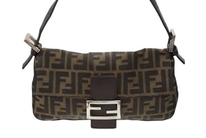 FENDI フェンディ マンマバケット ワンショルダーバッグ 222826424009 ズッカ柄 キャンバス レザー ブラウン シルバー金具 美品 中古 4b007476