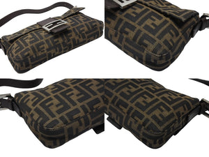 FENDI フェンディ マンマバケット ワンショルダーバッグ 222826424009 ズッカ柄 キャンバス レザー ブラウン シルバー金具 美品 中古 4b007476