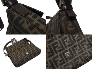 FENDI フェンディ マンマバケット ワンショルダーバッグ 222826424009 ズッカ柄 キャンバス レザー ブラウン シルバー金具 美品 中古 4b007476