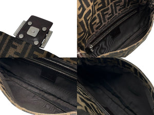 FENDI フェンディ マンマバケット ワンショルダーバッグ 222826424009 ズッカ柄 キャンバス レザー ブラウン シルバー金具 美品 中古 4b007476
