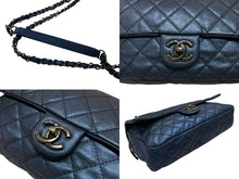 画像をギャラリービューアに読み込む, CHANEL シャネル Sフラップ Wチェーンショルダーバッグ 18番台 ココマーク キャビアスキン メタリックブルー 美品 中古 4b007489