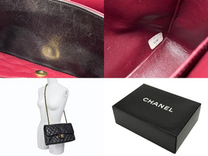 極美品 CHANEL シャネル マトラッセ25 Wフラップ Wチェーンショルダーバッグ 3番台 ラムスキン ココマーク ブラック ゴールド金具 中古 4b007492