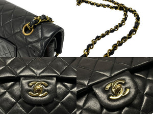 極美品 CHANEL シャネル マトラッセ25 Wフラップ Wチェーンショルダーバッグ 3番台 ラムスキン ココマーク ブラック ゴールド金具 中古 4b007492