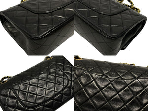 極美品 CHANEL シャネル マトラッセ25 Wフラップ Wチェーンショルダーバッグ 3番台 ラムスキン ココマーク ブラック ゴールド金具 中古 4b007492