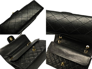 極美品 CHANEL シャネル マトラッセ25 Wフラップ Wチェーンショルダーバッグ 3番台 ラムスキン ココマーク ブラック ゴールド金具 中古 4b007492