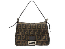 Load image into Gallery viewer, FENDI フェンディ マンマバケット ショルダーバッグ ズッカ柄 コットンキャンバス レザー ブラウン シルバー金具 美品 中古 4b007496