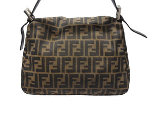 FENDI フェンディ マンマバケット ショルダーバッグ ズッカ柄 コットンキャンバス レザー ブラウン シルバー金具 美品 中古 4b007496