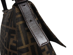 FENDI フェンディ マンマバケット ショルダーバッグ ズッカ柄 コットンキャンバス レザー ブラウン シルバー金具 美品 中古 4b007496